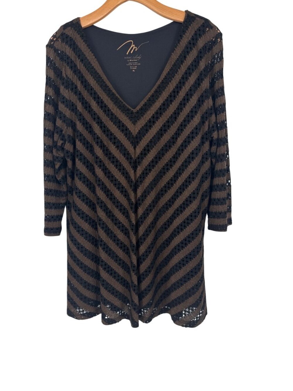 Miraclesuit MiracleBody Womens Brown Black Chevron Knit shirt top tunic size XL